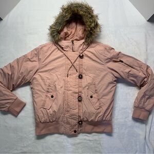 Sam Edelman Pink Hooded Bomber Jacket with Faux Fur‎ Trim NEW